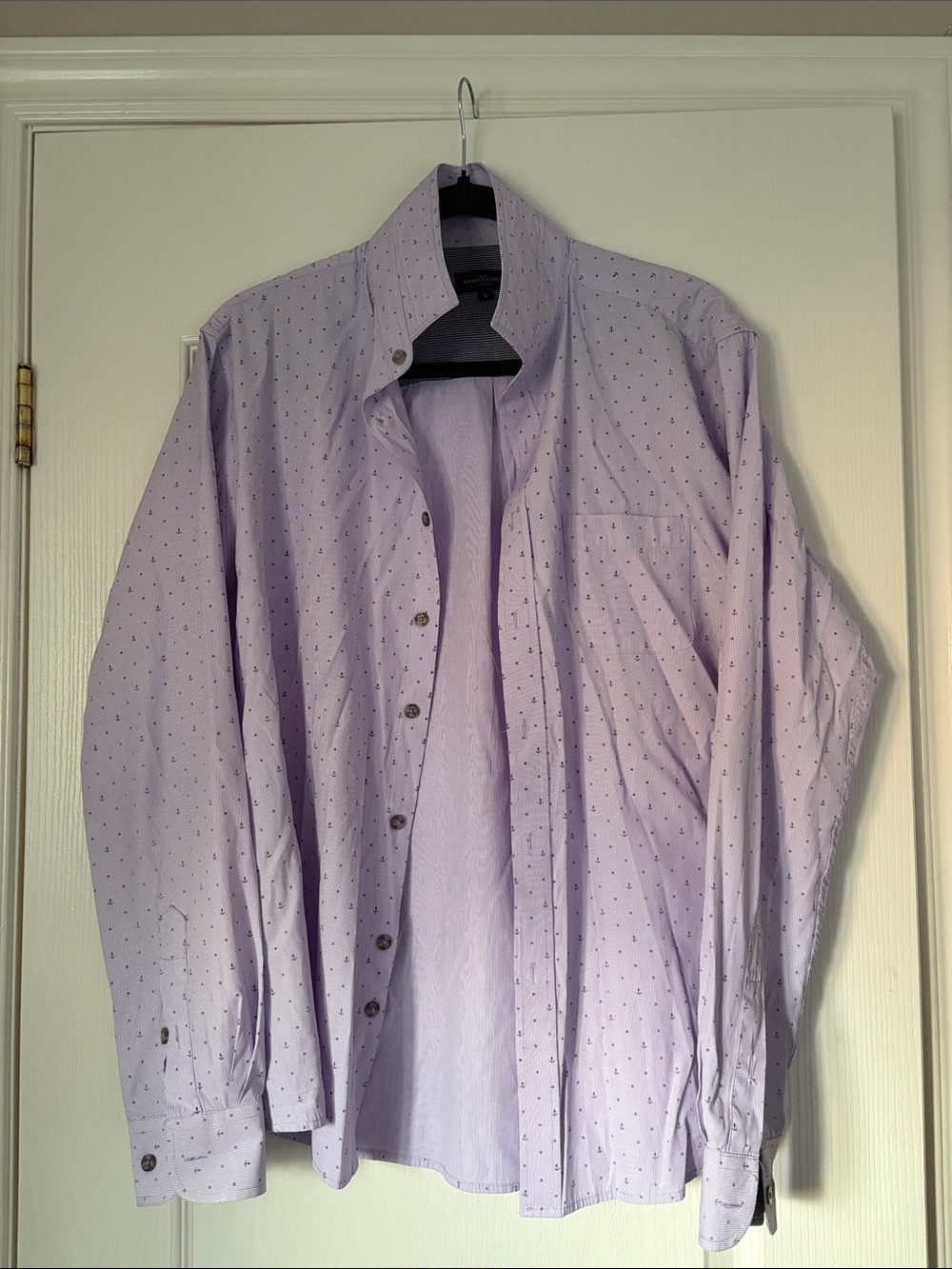 St. Patrick Lavender Dress Shirt with Tiny Navy Dot Pattern